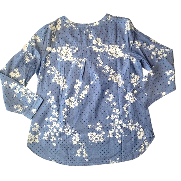 Talbots Floral Dot Chambray Cotton Blouse Large - Picture 3 of 6